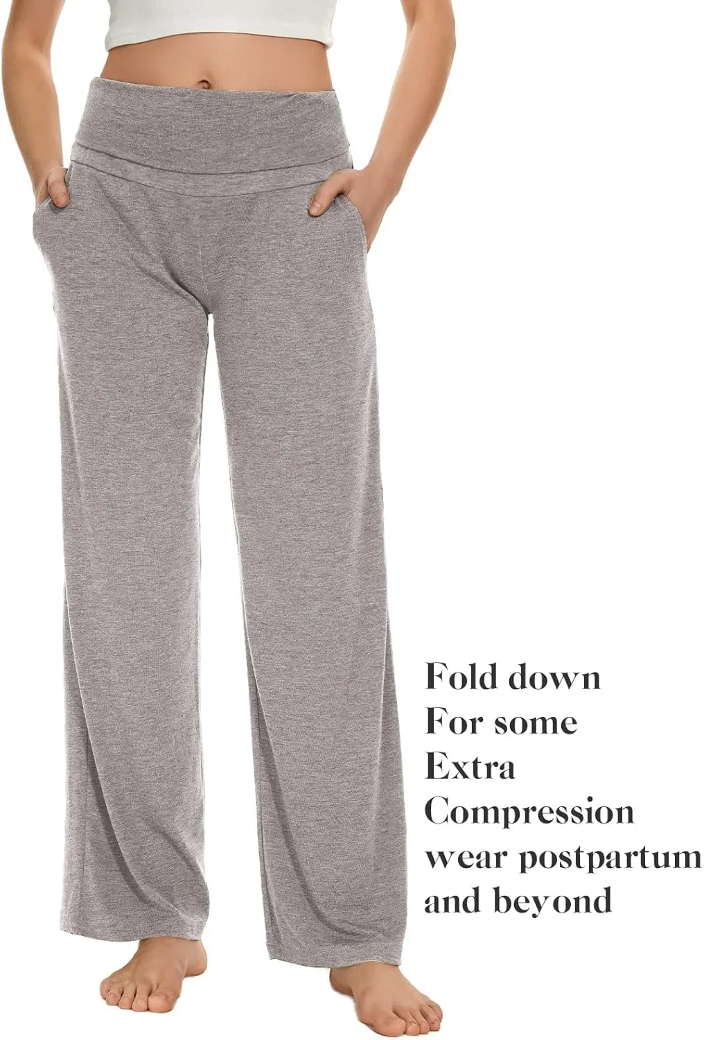 Ecavus Women's Maternity Wide/Straight Versatile Comfy Palazzo Lounge Pants Stretch Pregnancy Trousers with Pockets