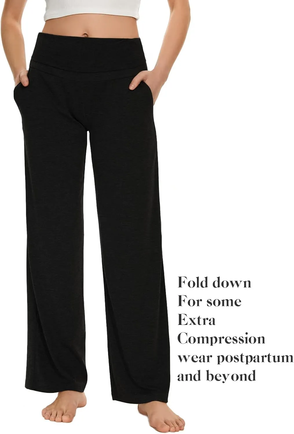 Ecavus Women's Maternity Wide/Straight Versatile Comfy Palazzo Lounge Pants Stretch Pregnancy Trousers with Pockets