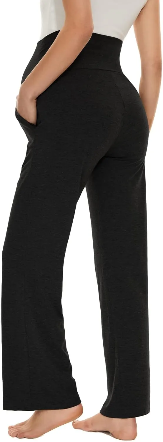 Ecavus Women's Maternity Wide/Straight Versatile Comfy Palazzo Lounge Pants Stretch Pregnancy Trousers with Pockets