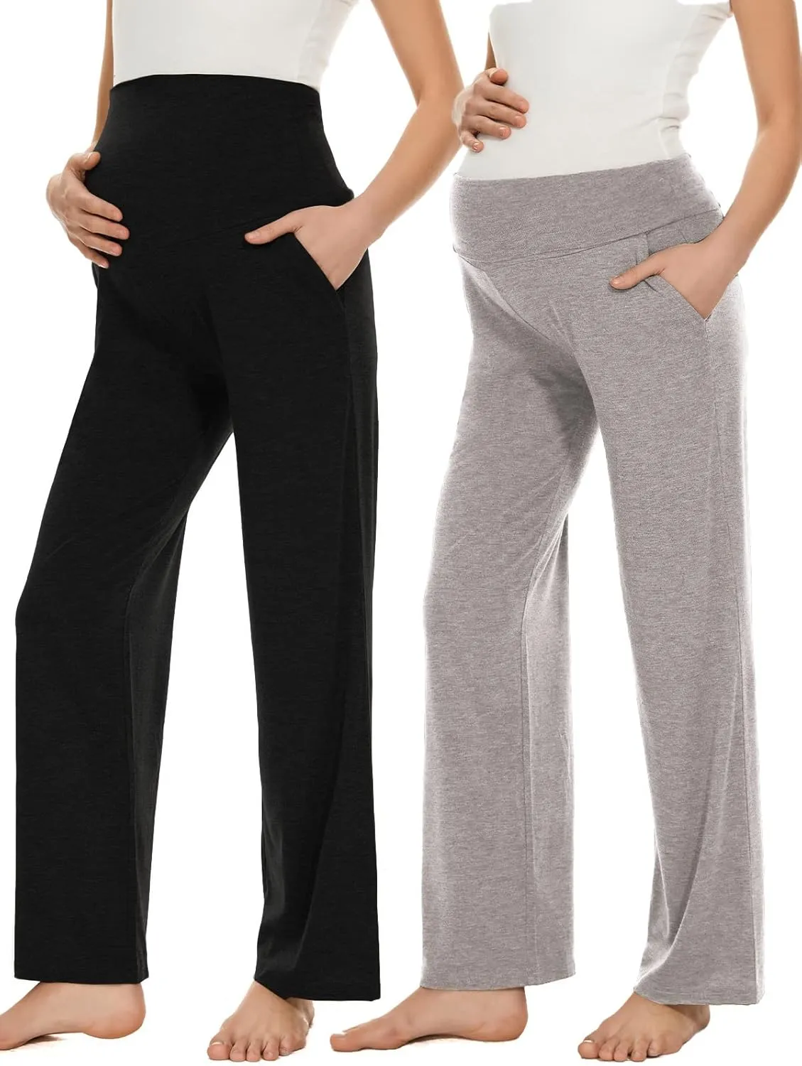 Ecavus Women's Maternity Wide/Straight Versatile Comfy Palazzo Lounge Pants Stretch Pregnancy Trousers with Pockets