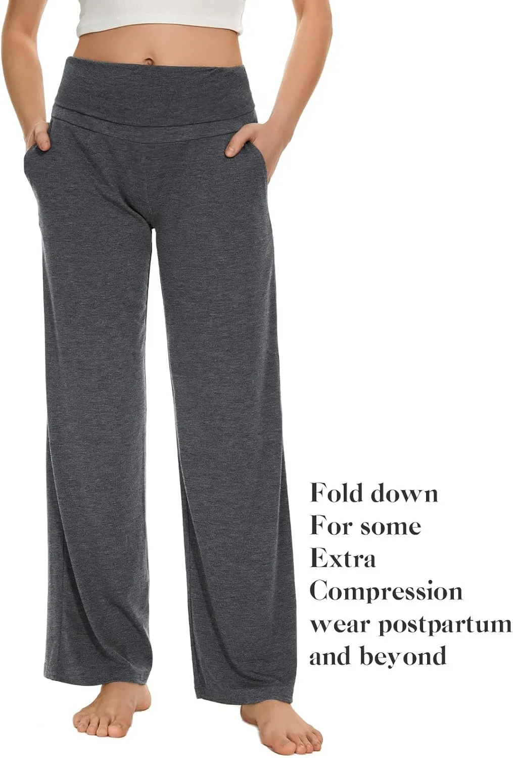 Ecavus Women's Maternity Wide/Straight Versatile Comfy Palazzo Lounge Pants Stretch Pregnancy Trousers with Pockets