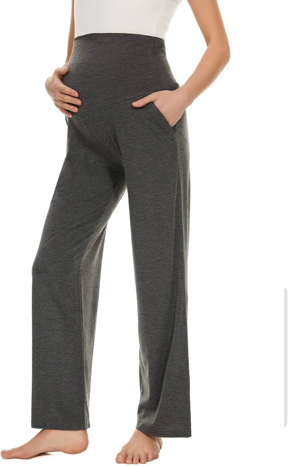 Ecavus Women's Maternity Wide/Straight Versatile Comfy Palazzo Lounge Pants Stretch Pregnancy Trousers with Pockets