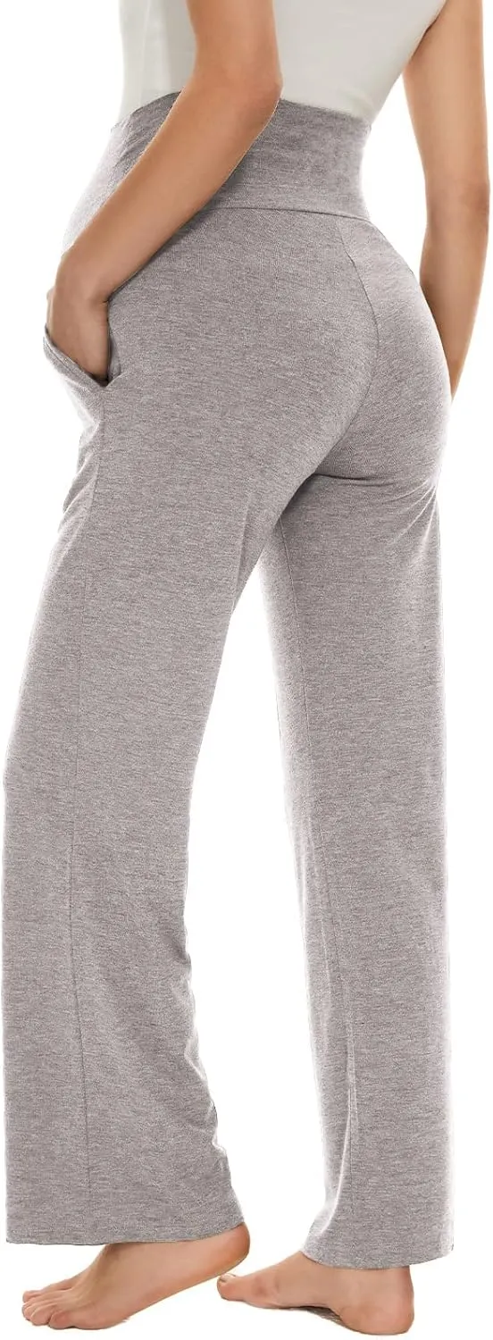Ecavus Women's Maternity Wide/Straight Versatile Comfy Palazzo Lounge Pants Stretch Pregnancy Trousers with Pockets