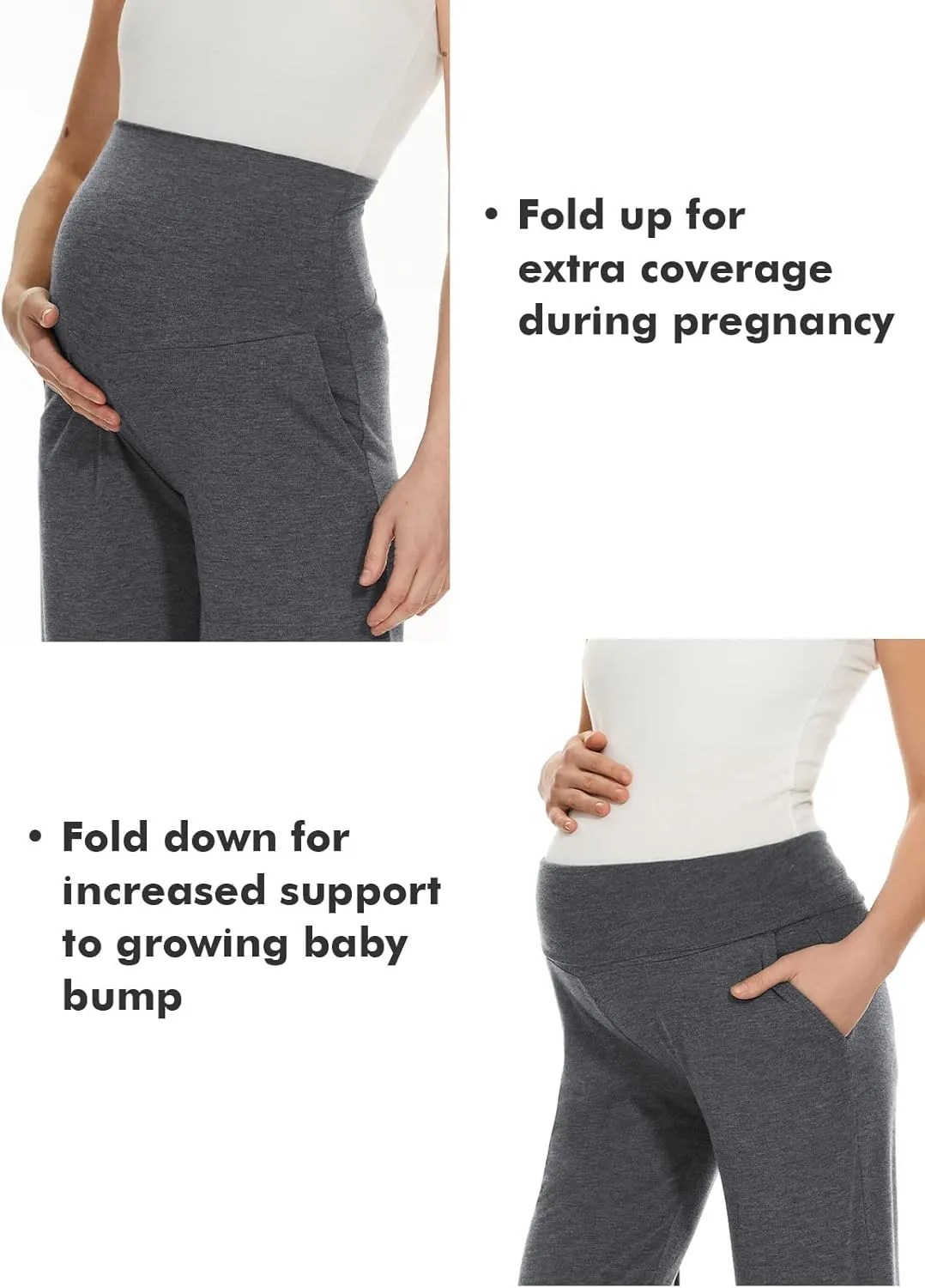 Ecavus Women's Maternity Wide/Straight Versatile Comfy Palazzo Lounge Pants Stretch Pregnancy Trousers with Pockets