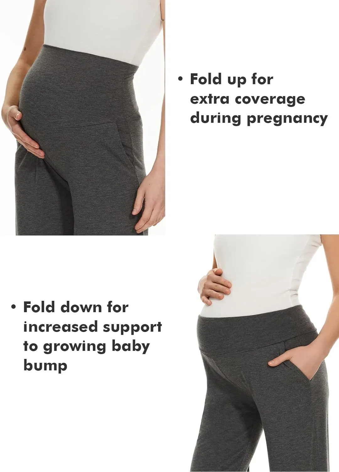 Ecavus Women's Maternity Wide/Straight Versatile Comfy Palazzo Lounge Pants Stretch Pregnancy Trousers with Pockets