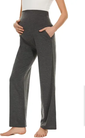 Ecavus Women's Maternity Wide/Straight Versatile Comfy Palazzo Lounge Pants Stretch Pregnancy Trousers with Pockets