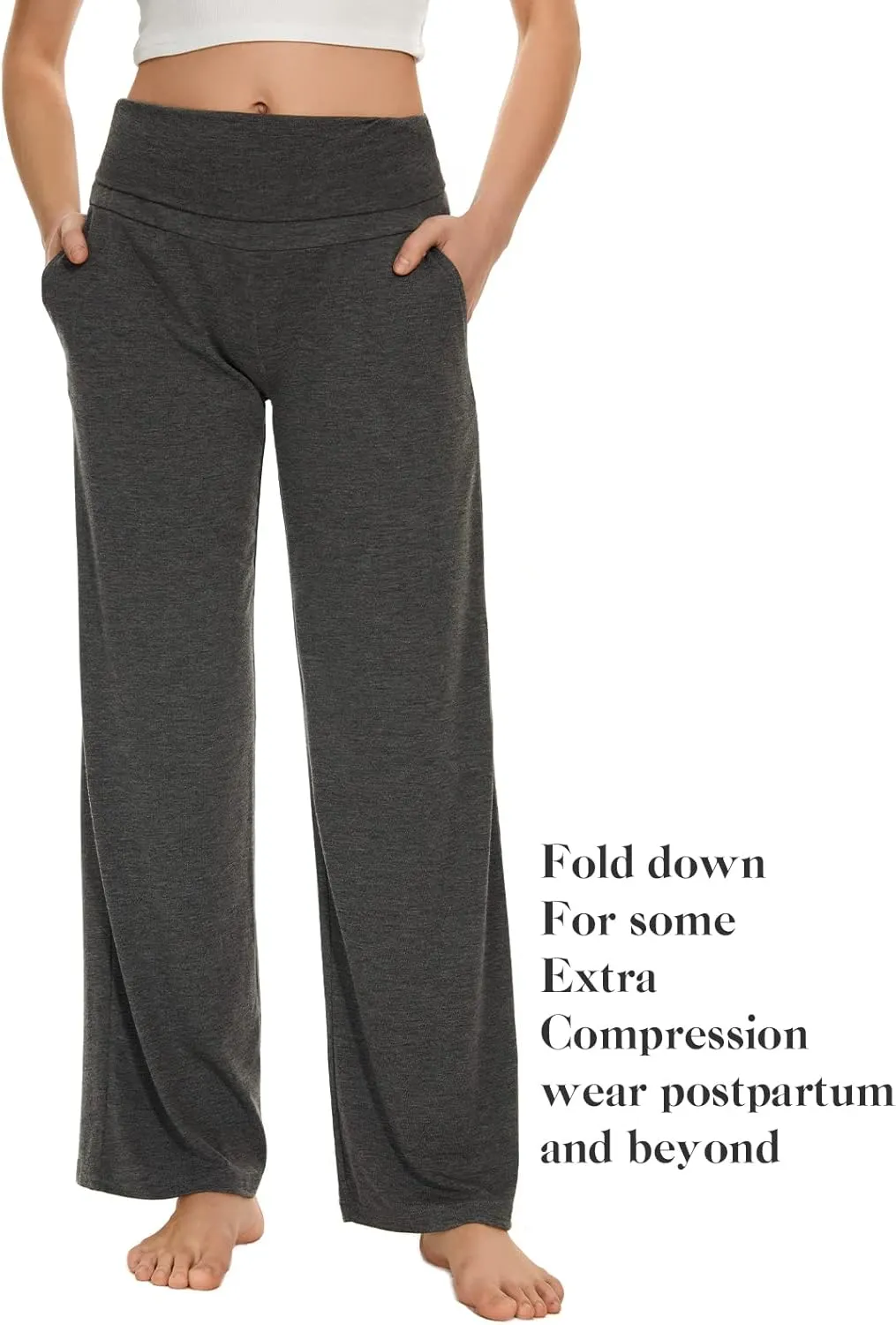 Ecavus Women's Maternity Wide/Straight Versatile Comfy Palazzo Lounge Pants Stretch Pregnancy Trousers with Pockets