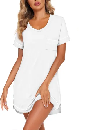 Ekouaer Womens Nightgowns for Women Short Sleeves V Neck Sleepwear Plus Size Sleepshirt Short Nightshirt Tshirts Dress S-XXL