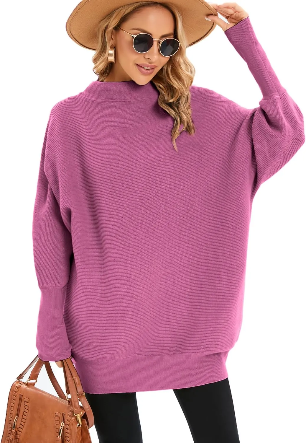 Famulily Oversized Turtleneck Sweaters for Women Batwing Dolman Long Sleeve Slouchy Tunic Turtle Necks Tops