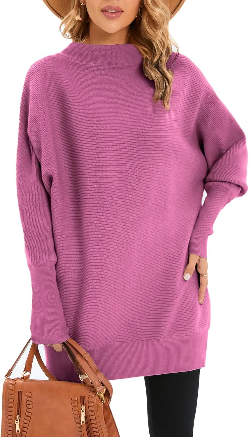 Famulily Oversized Turtleneck Sweaters for Women Batwing Dolman Long Sleeve Slouchy Tunic Turtle Necks Tops