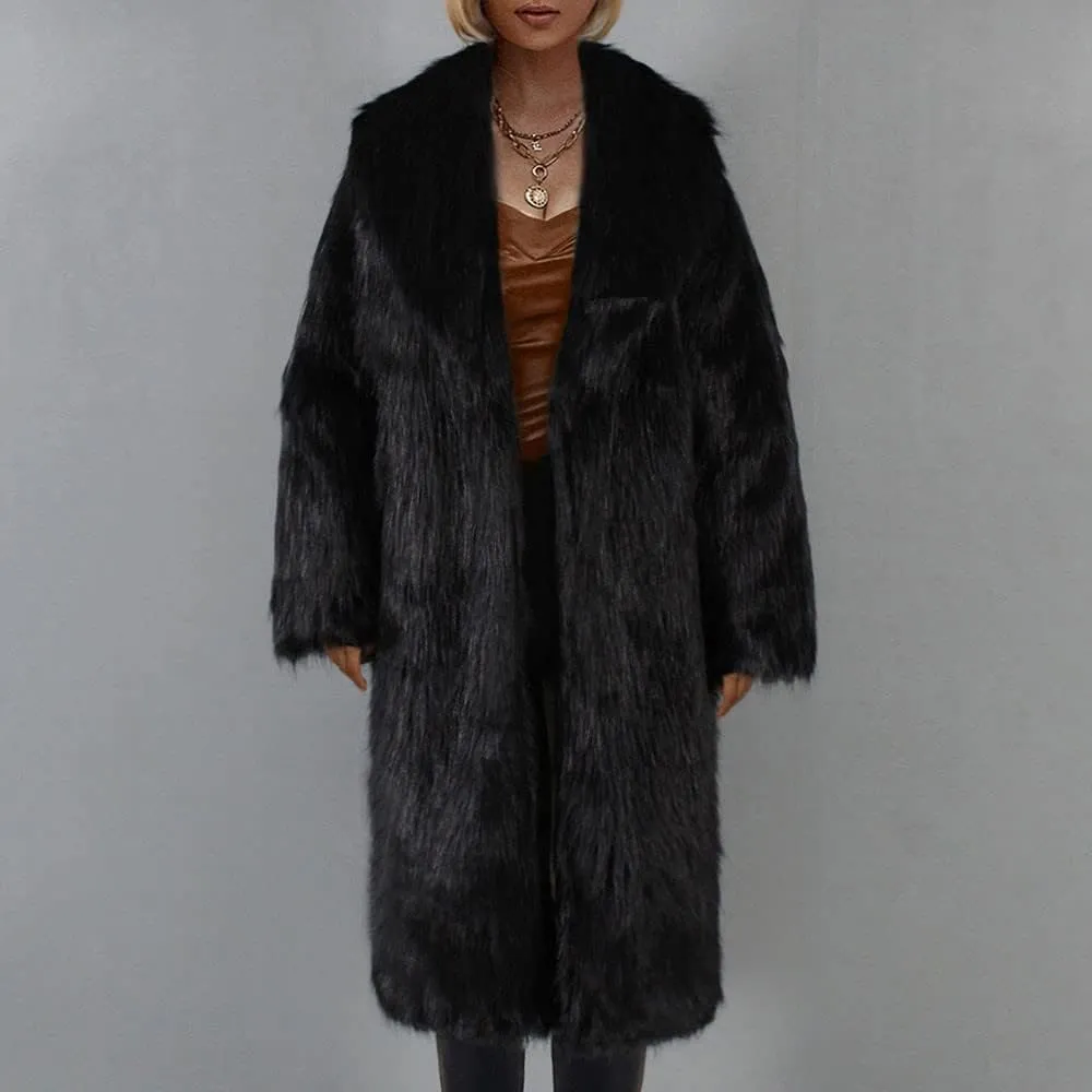 Faux Fur Women Winter Coats Luxury Fluffy Long Cardigan Vintage Lapel Fuzzy Outerwear Women's Down Jackets & Parkas