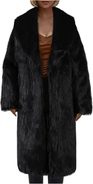 Faux Fur Women Winter Coats Luxury Fluffy Long Cardigan Vintage Lapel Fuzzy Outerwear Women's Down Jackets & Parkas