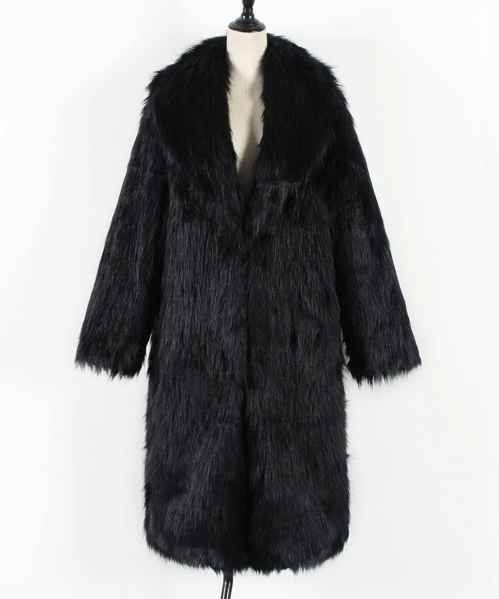 Faux Fur Women Winter Coats Luxury Fluffy Long Cardigan Vintage Lapel Fuzzy Outerwear Women's Down Jackets & Parkas