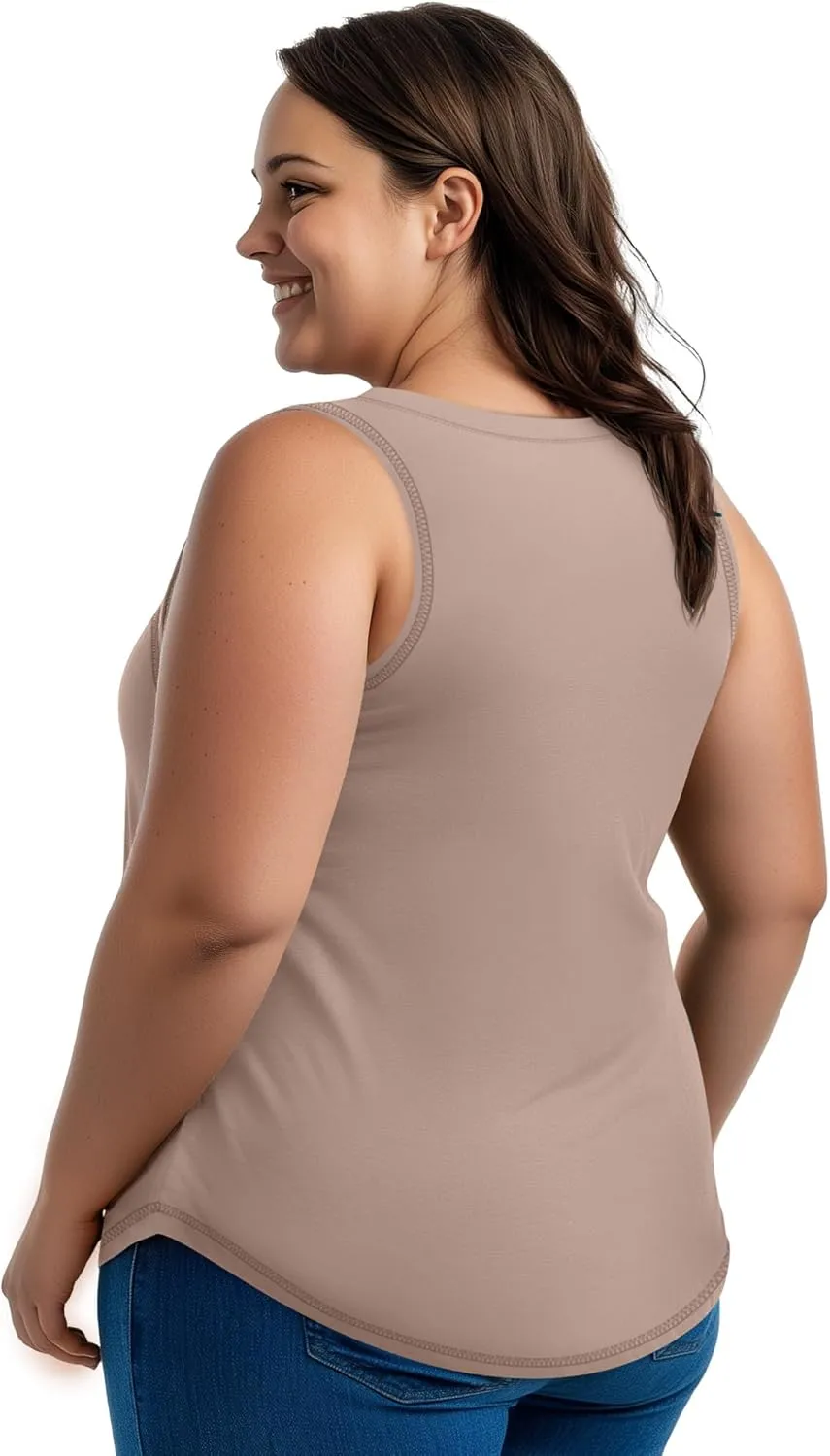 Ficerd 3 Pack Plus Size Women's Tank Top Deep V Neck Summer Shirt Cotton Loose Fit Top Sleeveless Casual Workout Shirts