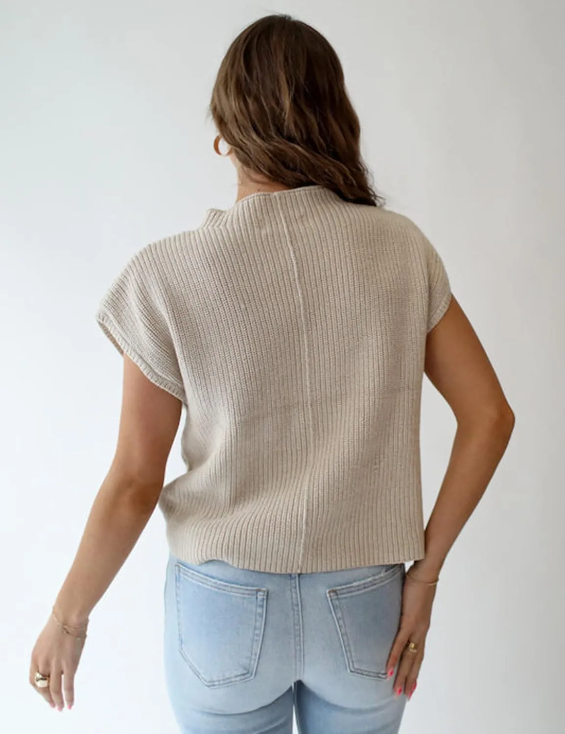 Fiona Jolin Women's Sleeveless Knit Sweater Vest Vintage Cap Sleeve Casual Mock Neck Tank Top with Front Pocket