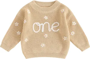 First Birthday Outfit Baby Girl Boy Cute Letter Embroidery Warm Long Sleeve Oversized Sweater Infant Knitwear
