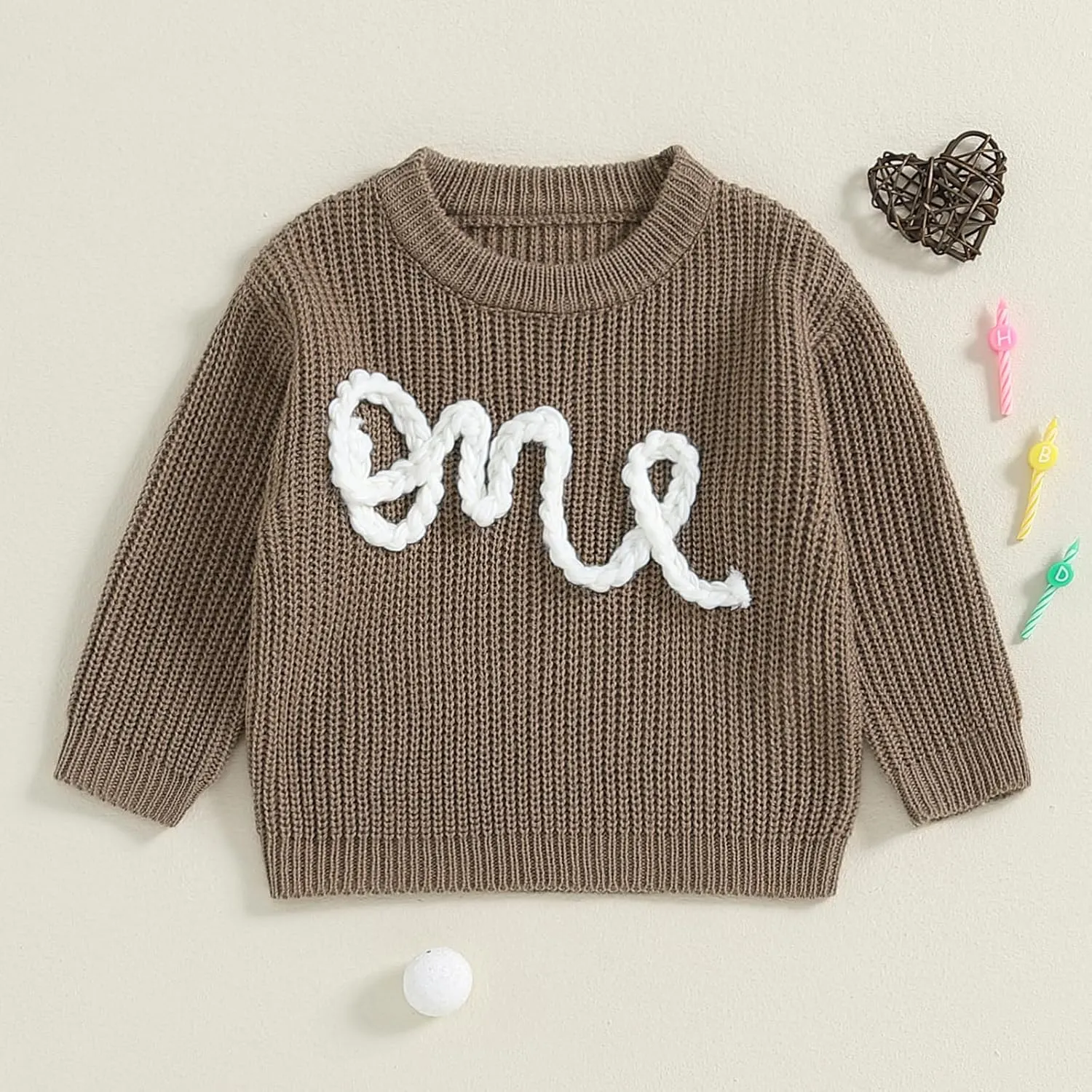 First Birthday Outfit Baby Girl Boy Cute Letter Embroidery Warm Long Sleeve Oversized Sweater Infant Knitwear