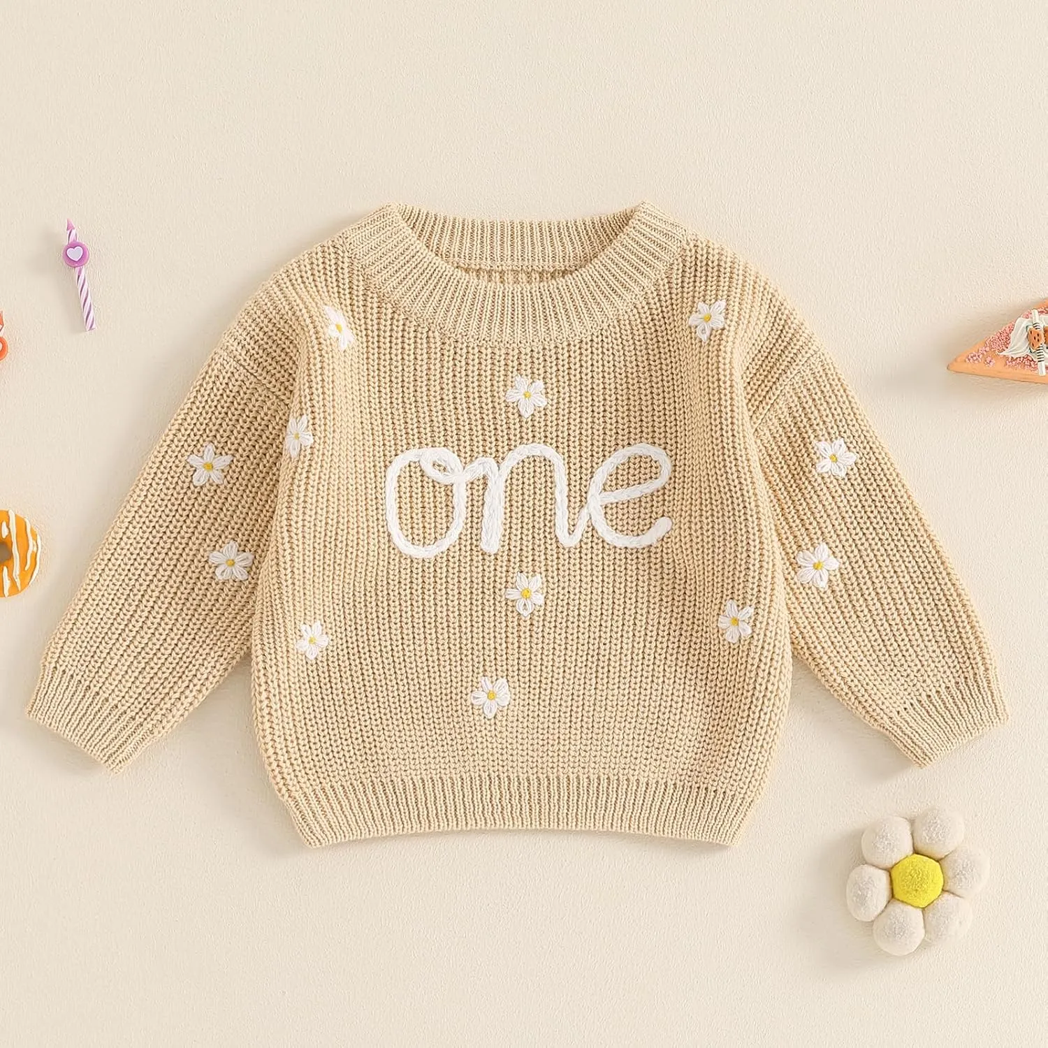 First Birthday Outfit Baby Girl Boy Cute Letter Embroidery Warm Long Sleeve Oversized Sweater Infant Knitwear