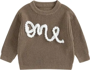 First Birthday Outfit Baby Girl Boy Cute Letter Embroidery Warm Long Sleeve Oversized Sweater Infant Knitwear