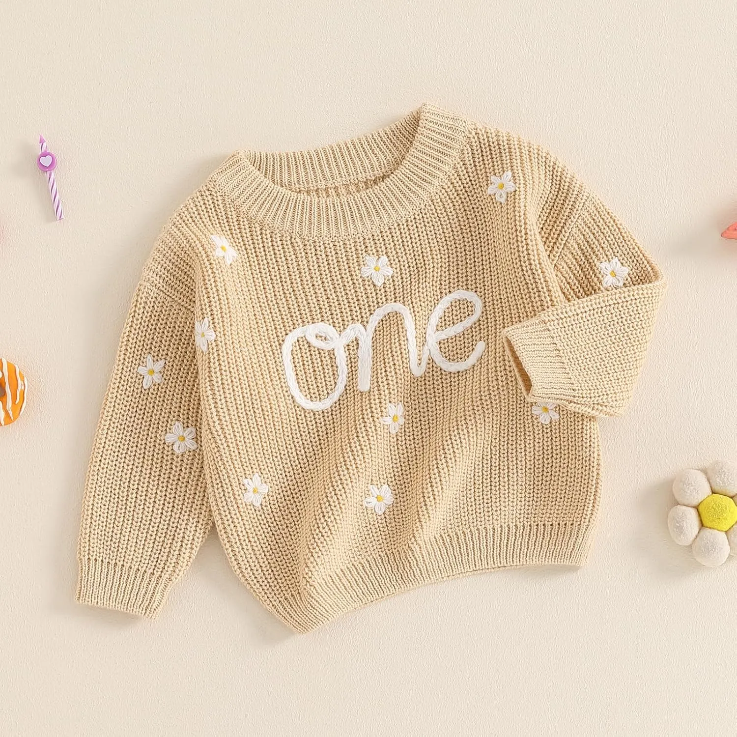 First Birthday Outfit Baby Girl Boy Cute Letter Embroidery Warm Long Sleeve Oversized Sweater Infant Knitwear