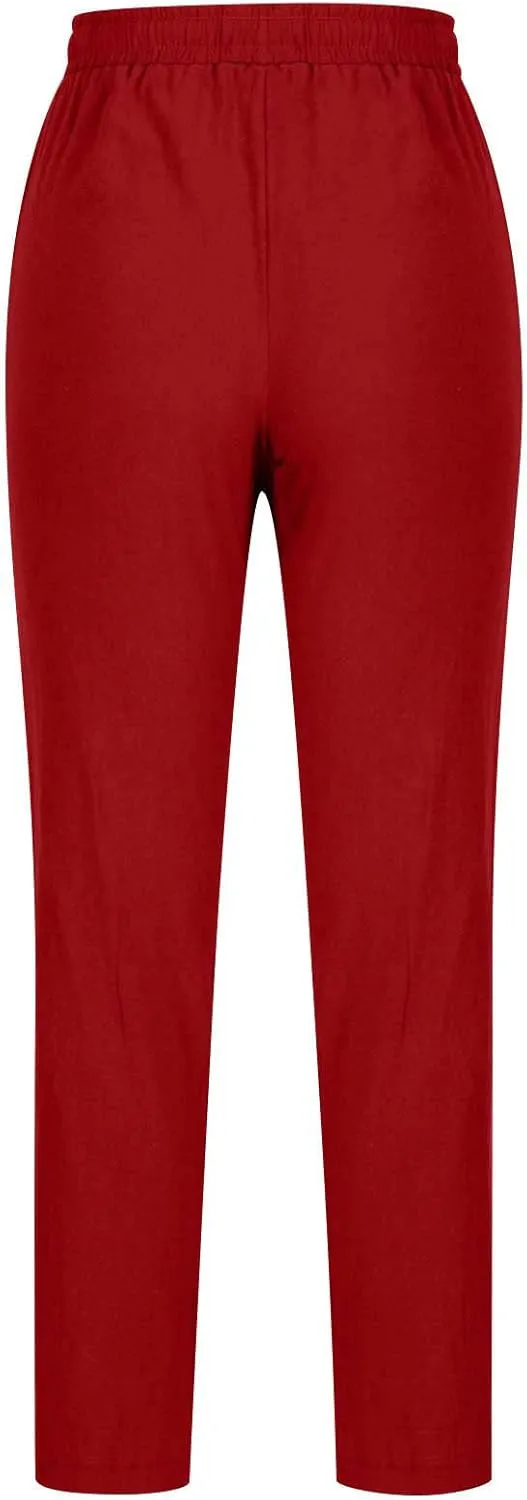 Firzero Womens Pants Summer Casual Cotton Linen Pants 2024 Trendy Solid Drawstring Long Pants Straight Leg Lounge Trousers