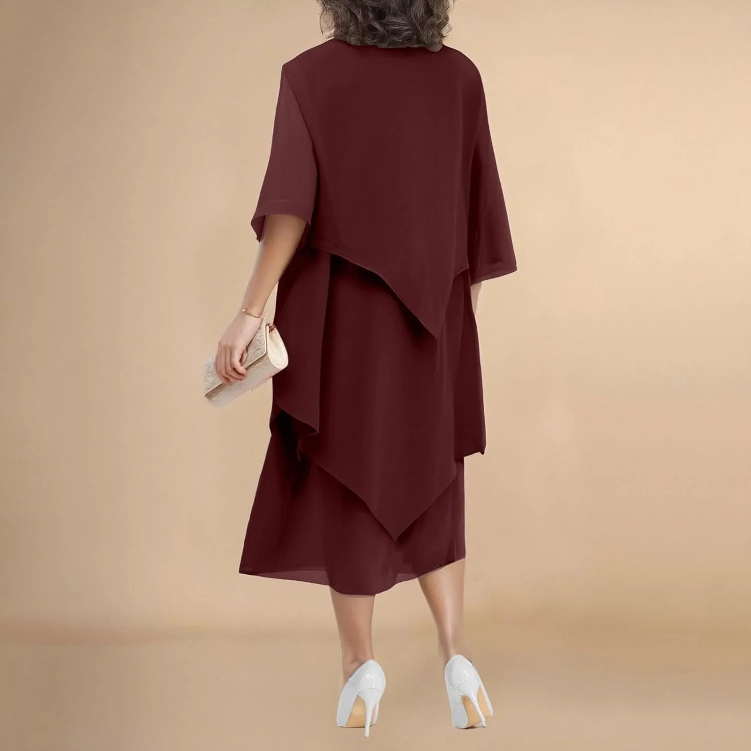 Flowy Chiffon Maxi Dresses for Women Plus Size Ruffle Tiered Casual Crew Neck 3/4 Sleeve Sundress A Line Midi Dress