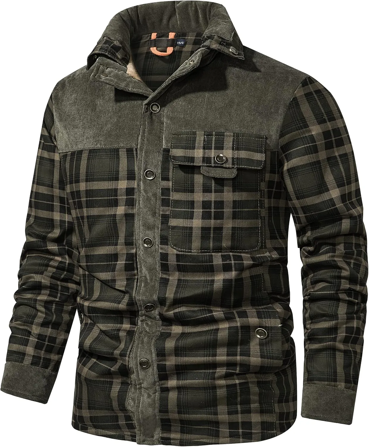 Flygo Men's Flannel Jacket Loose Plaid Sherpa Lined Flannel Shirt Snap Button Warm Winter Jackets Pockets