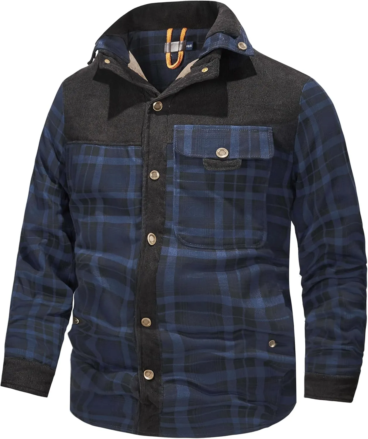Flygo Men's Flannel Jacket Loose Plaid Sherpa Lined Flannel Shirt Snap Button Warm Winter Jackets Pockets