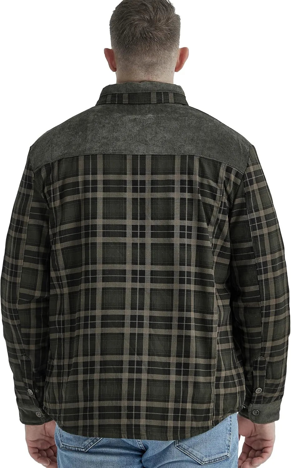 Flygo Men's Flannel Jacket Loose Plaid Sherpa Lined Flannel Shirt Snap Button Warm Winter Jackets Pockets