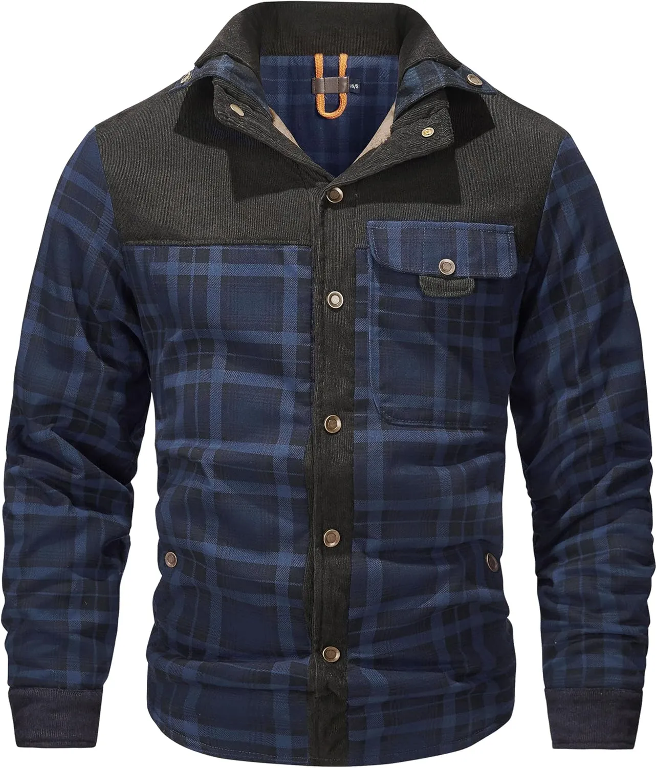 Flygo Men's Flannel Jacket Loose Plaid Sherpa Lined Flannel Shirt Snap Button Warm Winter Jackets Pockets