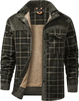 Flygo Men's Flannel Jacket Loose Plaid Sherpa Lined Flannel Shirt Snap Button Warm Winter Jackets Pockets