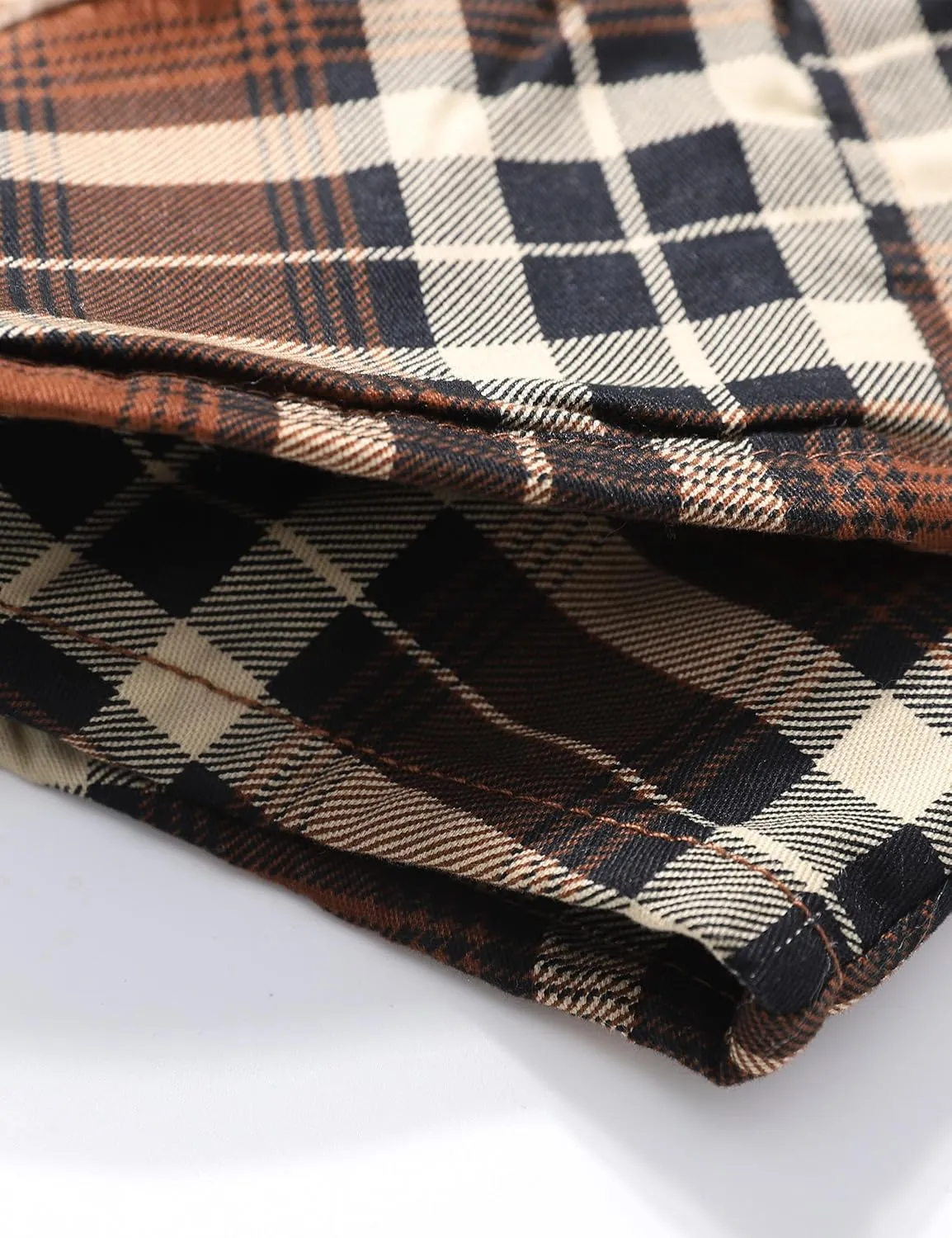 Flygo Men's Flannel Jacket Loose Plaid Sherpa Lined Flannel Shirt Snap Button Warm Winter Jackets Pockets