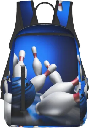 Fun Blue Bowling Stylish Casual Backpack Bag For Women Multipurpose Laptop Backpacks Computer Daypack For Men Picnic Travel Hiking