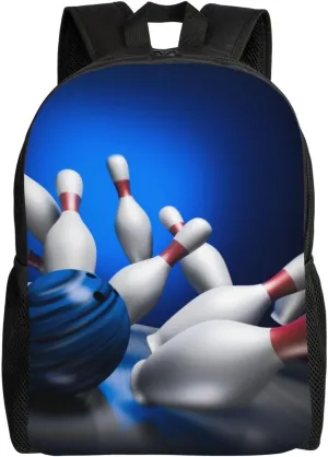 Fun Blue Bowling Stylish Casual Backpack For Women Personalized Laptop Backpacks With Pockets Computer Daypack For Work Business Travel
