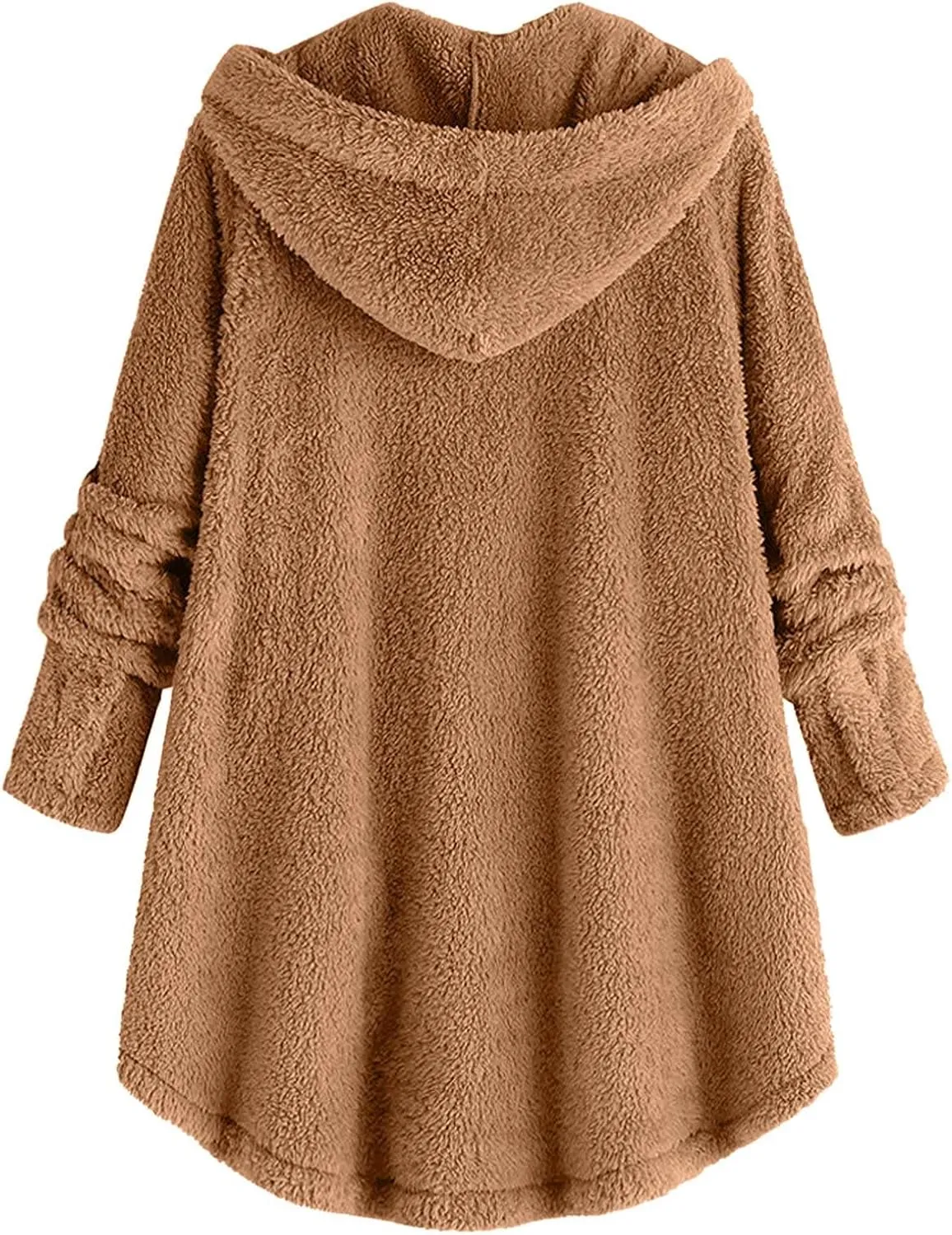 Fuzzy Fleece Hooded Button Down Jacket For Women Oversized Warm Winter Sherpa Cardigan Coat Loungewear
