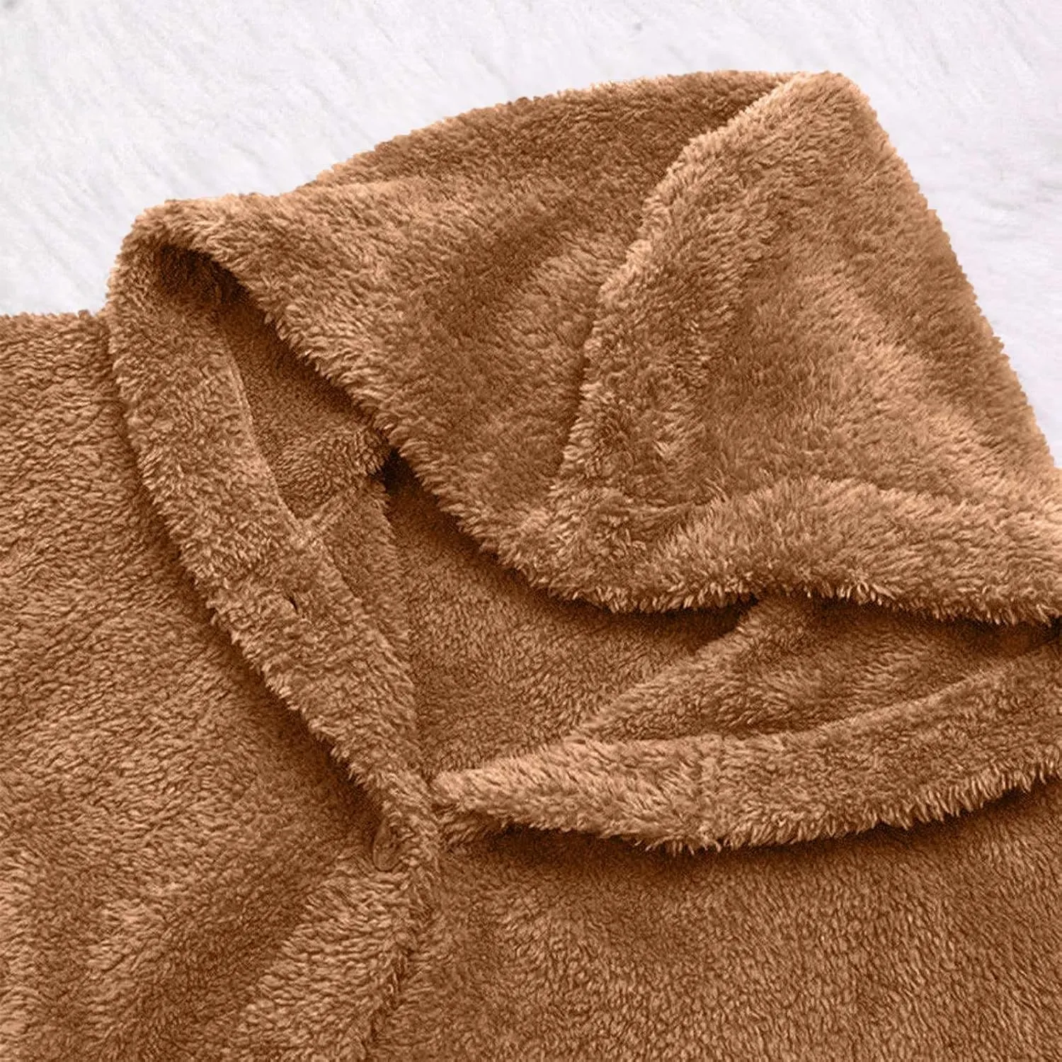 Fuzzy Fleece Hooded Button Down Jacket For Women Oversized Warm Winter Sherpa Cardigan Coat Loungewear