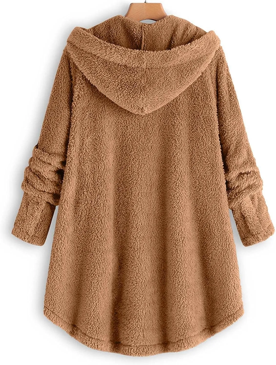 Fuzzy Fleece Hooded Button Down Jacket For Women Oversized Warm Winter Sherpa Cardigan Coat Loungewear
