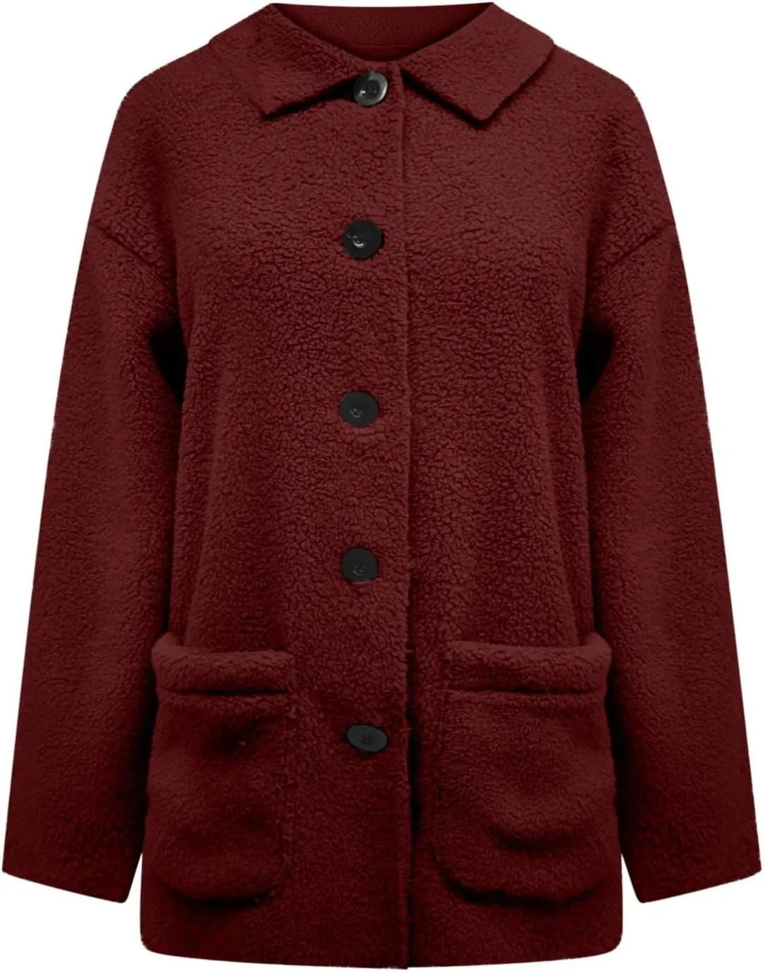 Fuzzy Fleece Jacket for Women Plus Size Button Down Lapel Sherpa Coats with Pocket Fluffy Winter Outerwear Warm Coat