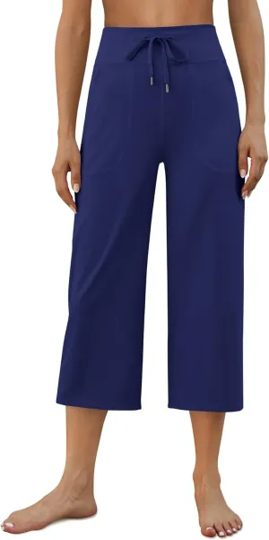 G4Free Wide Leg Capris Yoga Pants for Women with Pockets Summer High Waist Dress Pants for Workout Casual Pants 21"