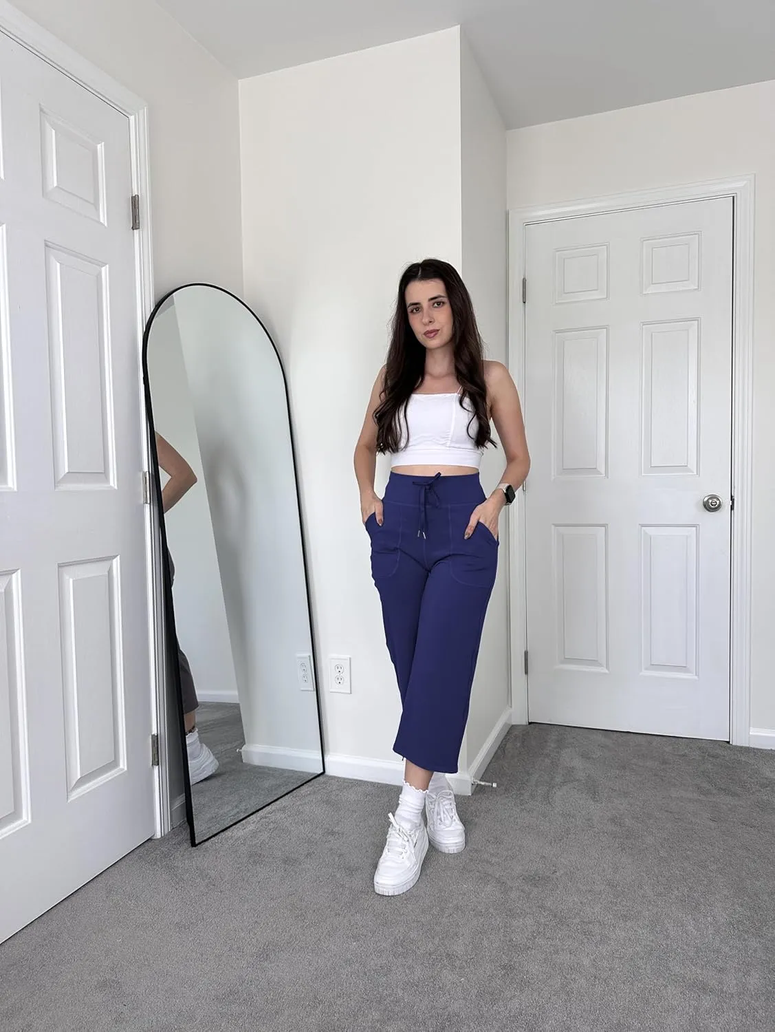 G4Free Wide Leg Capris Yoga Pants for Women with Pockets Summer High Waist Dress Pants for Workout Casual Pants 21"