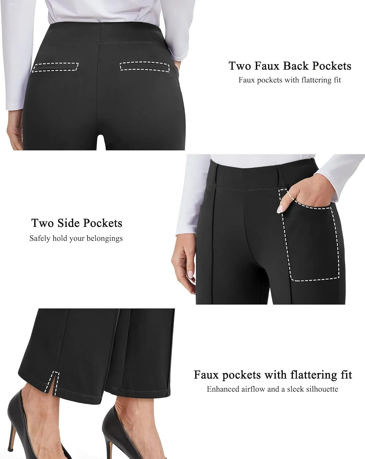 G4Free Yoga Dress Pants for Women Wide Leg Ankle Pants with Pockets Strechy Casual Loose Flare Work Pants 25"/27"/29"