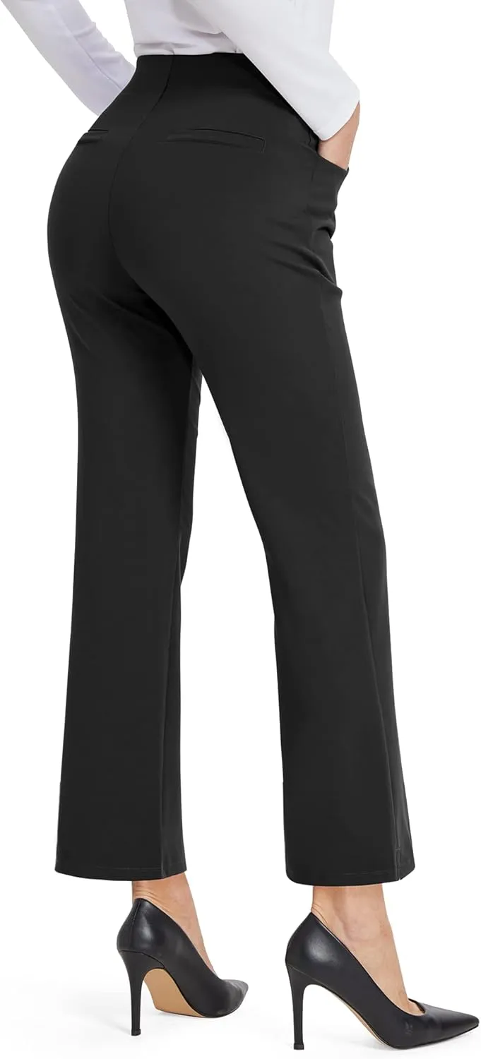 G4Free Yoga Dress Pants for Women Wide Leg Ankle Pants with Pockets Strechy Casual Loose Flare Work Pants 25"/27"/29"