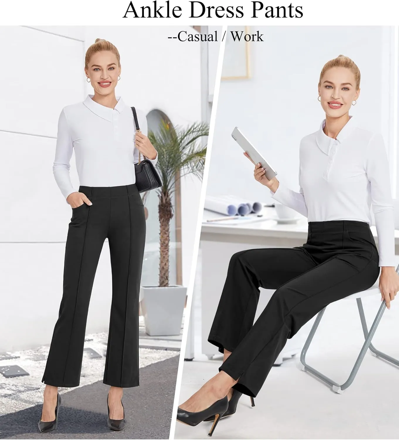 G4Free Yoga Dress Pants for Women Wide Leg Ankle Pants with Pockets Strechy Casual Loose Flare Work Pants 25"/27"/29"