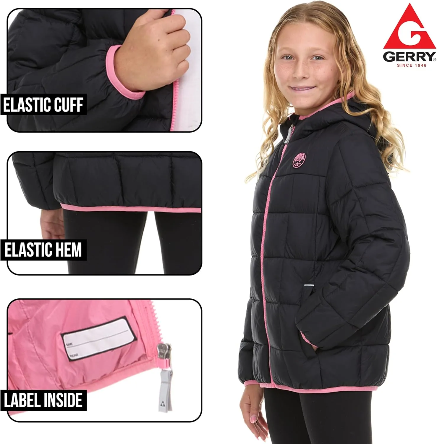 Gerry Packable Puffer Jackets for Girls and Boys, Hooded Girls and Boys Winter Coat