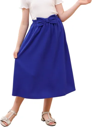 GORLYA Girls A-Line Bow Knot Elastic High Waist Swing Maxi Skirt with Pockets for 4-14T