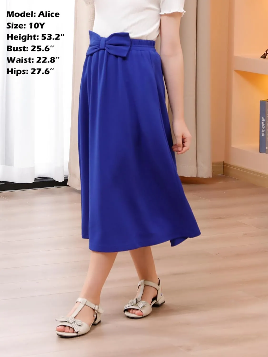 GORLYA Girls A-Line Bow Knot Elastic High Waist Swing Maxi Skirt with Pockets for 4-14T