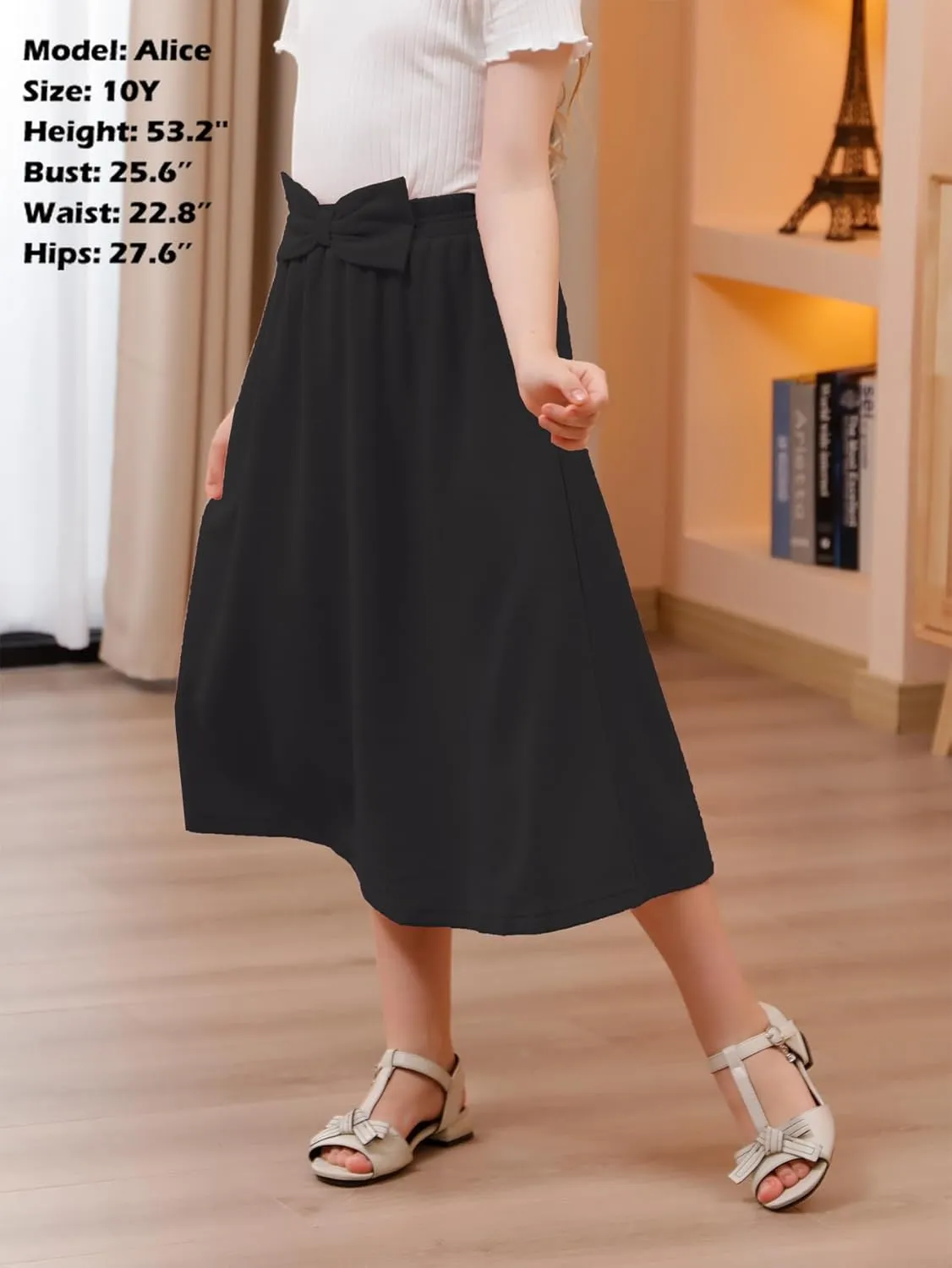 GORLYA Girls A-Line Bow Knot Elastic High Waist Swing Maxi Skirt with Pockets for 4-14T