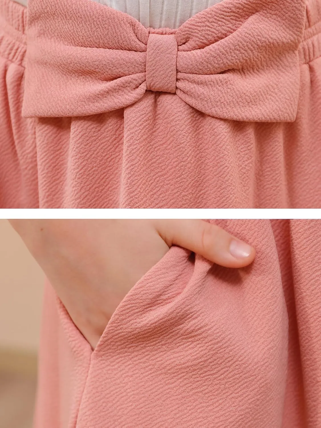 GORLYA Girls A-Line Bow Knot Elastic High Waist Swing Maxi Skirt with Pockets for 4-14T