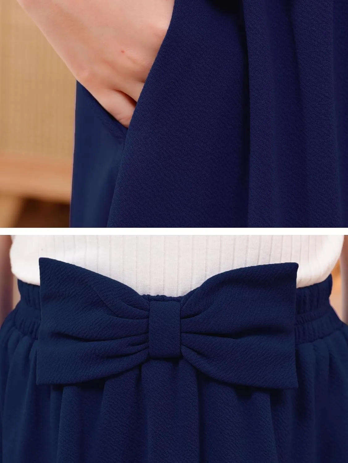 GORLYA Girls A-Line Bow Knot Elastic High Waist Swing Maxi Skirt with Pockets for 4-14T