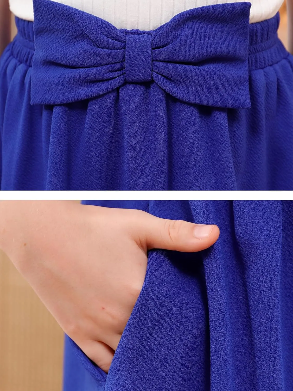 GORLYA Girls A-Line Bow Knot Elastic High Waist Swing Maxi Skirt with Pockets for 4-14T